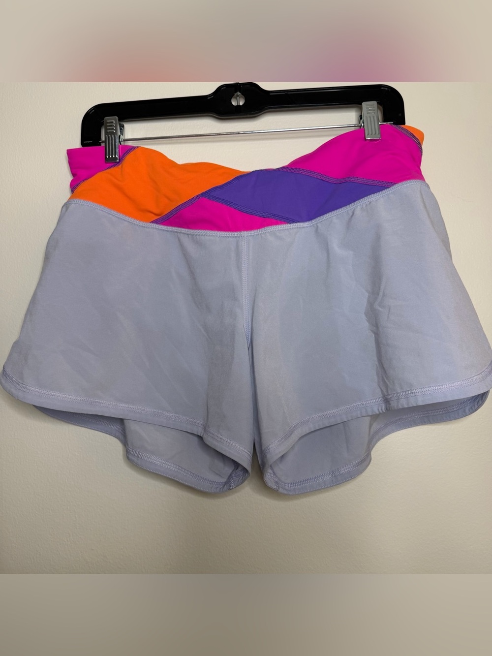 Lululemon Colorblock Athletic Shorts - Lavender with Neon Accents, size 8
